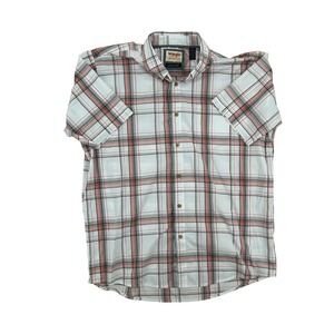 Wrangler Authentics Mens Short Sleeve Plaid Button Down Shirt White Pink XL